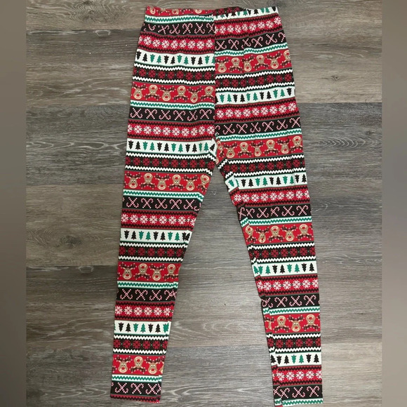 No Boundaries Pants - No Boundaries Reindeer & Candy Cane Red & Green Christmas Leggings - Size Small